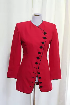Vintage Retro Claude Rene 90's Dior Style Red Black Button Lined Jacket Size 4 • $35