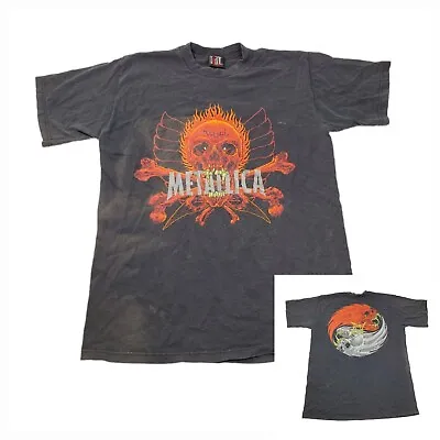VTG 90s Metallica Rebel Flaming Skull T-Shirt Mens L Black Giant Pushead • $89.49