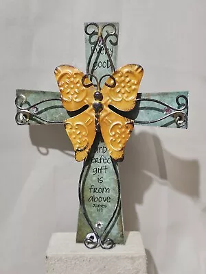 ☆ Decorative Wood & Metal Wall Cross W/Butterfly And Verse - Wall Décor  9 X7  ☆ • $9.99