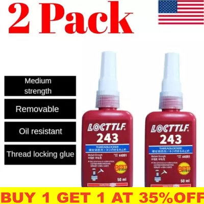 2Pack Loctite 243 Threadlocker Blue Bolt Blue Liquid Lock Tight Medium Strength~ • $12.99