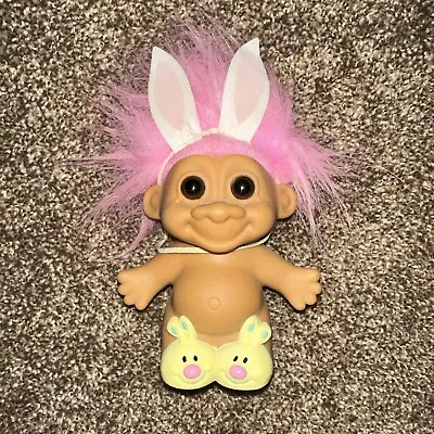 VINTAGE 90's RUSS Easter Yellow Bunny Slippers + Ears Troll Doll 5  (PINK HAIR) • $24