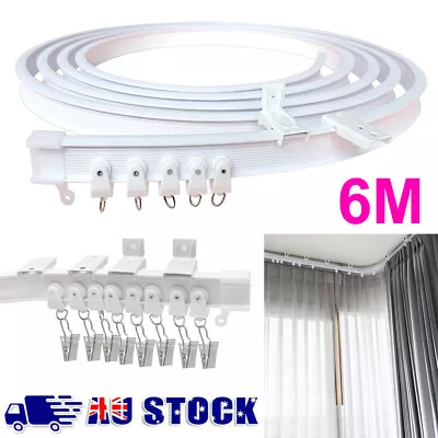 6M Flexible Ceiling Curtain Track Bendable Window Rod Rail Caravan Straight Bay • $31.29