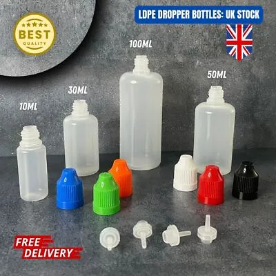 10ml 30ml 50ml 100ml LDPE Plastic Childproof Cap Squeezable Empty Dropper Bottle • £2.49