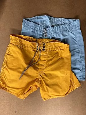 Vtg Lot 2 Birdwell Beach Britches Board Shorts Mens Light Blue USA Made Sz 30 • $45