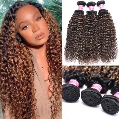 UNice Mongolian Ombre Balayage Brown Curly 3 Bundles Human Hair Extension Weaves • $52.92