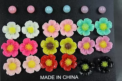 Daisy Earrings Set Pack Of 12 Pair Flower Faux Pearl Ball Bead Stud Post • $11.01