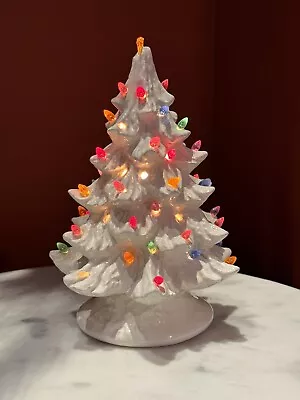 Vintage White Ceramic Lighted Christmas Tree 8” - Missing 11 Bulbs And Star • $40.99