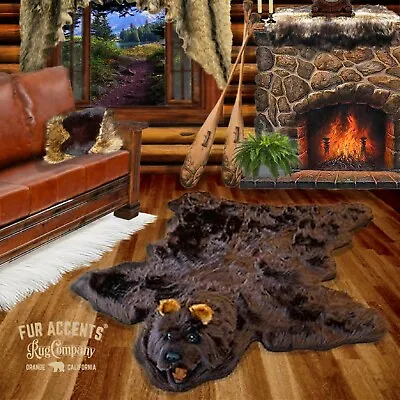 $1295 • Buy FUR ACCENTS Faux Fur Bear Skin Rug Brown Log Cabin Fake Taxidermy 