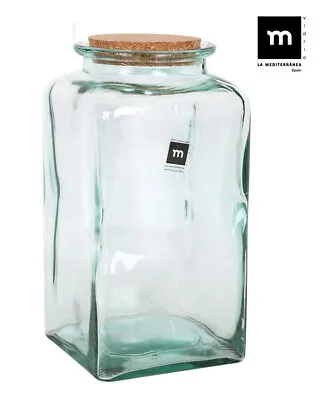 £21.84 • Buy 1x HAND MADE Glass Jar Bottle Food Container Cork Puchades SQUARE 3.5L 28cm TALL