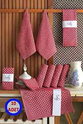 LADYNİL 10 Piece Red Kitchen Napkin Checkerboard Patterned Cotton • $28.99