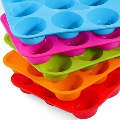 £4.99 • Buy 12x Large Muffin Cupcake Yorkshire Pudding Silicone Bakeware Baking Mould Tray
