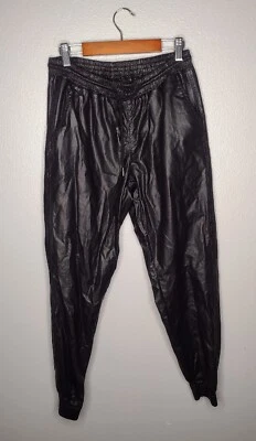 $9.97 • Buy ZARA Women's Faux Leather Joggers Medium Black Tapered Drawstring E