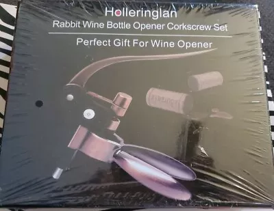 Holleringlan Rabbit Wine Bottle Opener Corkscrew Set Foil Cutter NIB SEALED • $22
