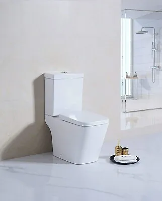 £204.90 • Buy Rimless Flush Close Coupled Toilet White Ceramic Square WC Open Back Soft Seat