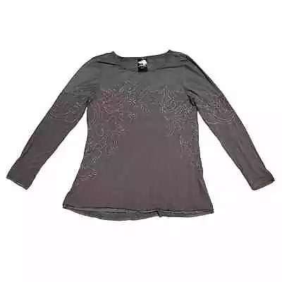 Women’s VOCAL Tunic With Mesh And Embroidered Floral. Slate Size S • $23.53