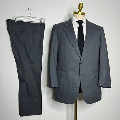 Vtg Hickey Freeman Suit Mens Gray Solid Wool 42R 34W • $55.99
