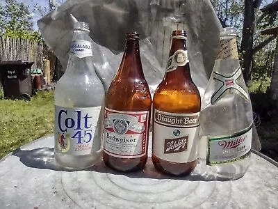 Vintage 1960's (4) Quart Glass Beer Bottles Bud Schlitz Colt45 Miller  • $5