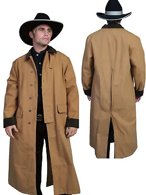 Scully RangeWear Mens Brown 100% Cotton Long Overcoat Duster Coat • $117.99