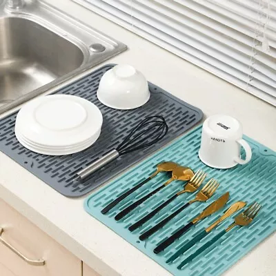 Silicone Dish Draining Mat Drip Tray Drainer Kitchen Sink Mug Cup Pad Non-slip • $17.99