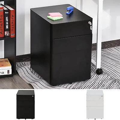 3 Draw Metal Filing Cabinet Lockable 4 Wheels Compact Under Desk Compact • £89.99