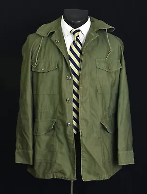 VTG 1964 USAF Cotton M51 Field Coat Med-Long MIL-J 4883C Jacket Green W/ Hood • $124.80