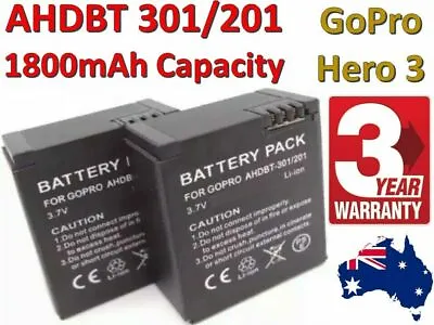 $16.20 • Buy High Capacity 1800mah Battery For GoPro HERO 3 3+ AHDBT 301 /201 + 3 Yr Warranty