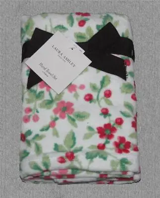 2 Laura Ashley TIERNEY BERRY Pink Red Green Floral Velour HAND Towels NWT VHTF • £31.81