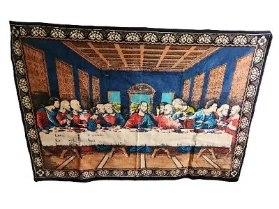 Vintage 38  X 55  Last Supper Jesus Tapestry Wall Hanging Slight Wear Marks Pics • $8