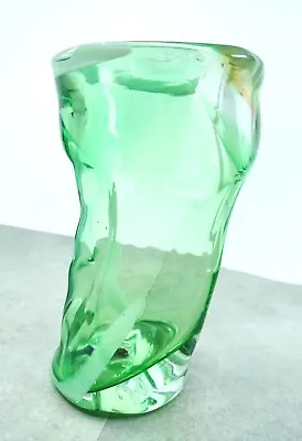 Hand Blown Murano Style Sculptural Art Glass Vase Green 5.75  Tall MCM • $18