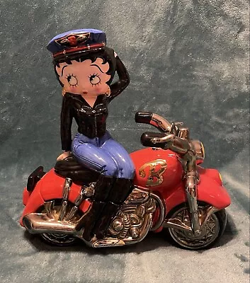 Vintage 2000 BETTY BOOP Biker Cookie Jar Motorcycle Rider Hand Painted Clay Art • $96.88