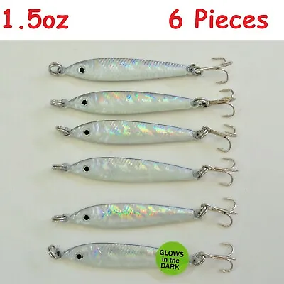 1.5oz Mega Live Bait Metal Jigs Glow 6 Pieces Saltwater Fishing Lures • $14.99