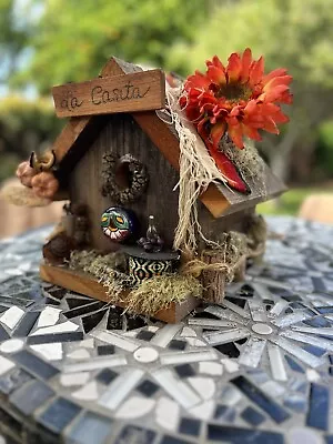 “La Casita” Theme Handcrafted Reclaimed Wood Whimsical Birdhouse: #125 • $99