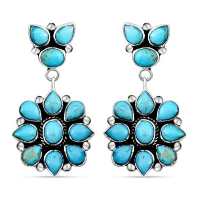 $49.99 • Buy Santa Fe Style Drop Earrings For Women Turquoise Sterling Silver Jewelry Ct 6.5