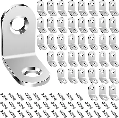 40pack L Bracket Corner Brace Sets Silver Stainless Steel 90 Degree Right Angle • $10.49