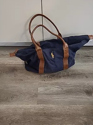 Vintage Polo Ralph Lauren Navy Blue Duffle Bag Canvas Weekender Travel Pony Logo • $20