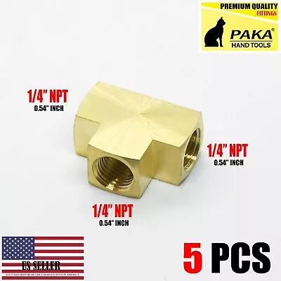 5 Pcs Brass Tee Fitting 1/4  X 1/4  X 1/4  NPT Female Pipe Fittings • $18.99