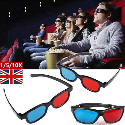 1-10X 3D Glasses Red Blue Black Frame For Dimensional Anaglyph TV Movie DVD Game • £13.31