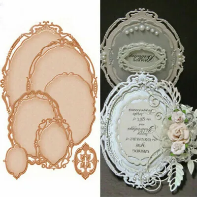 5Pcs Oval Lace Photo Frame Metal Cutting Dies Scrapbook Embossing Stencils Craft • £3.25