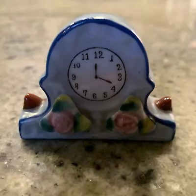 Mantel Clock Figurine Blue W Pink Roses Pico Made In Occupied Japan 2”HX 2 1/2 • $9