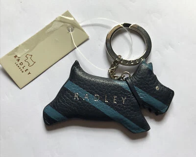 £12.99 • Buy Radley Jump Stripe Blue Leather  Keyring In Packaging BNWT
