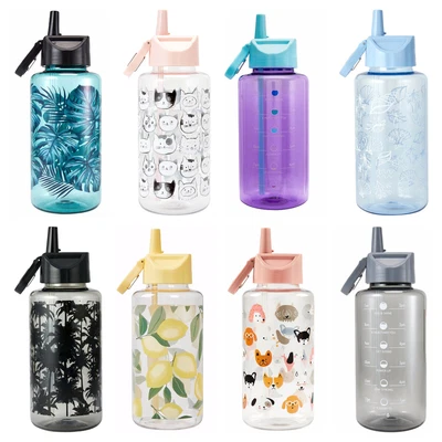 1L Cylinder Drink Water Bottle Leak Proof BPA Free Reusable Straw Sports Gym • $9.99
