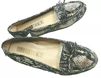 ELLEN TRACY Leather LOAFERS Style NEWPORT Snakeskin BLACK & PINK Size 6M NEW • $29.74