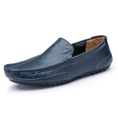 Men Leather Slip On Loafers Casual Driving Boat Deck Moccasin Shoes UK Size • £15.99