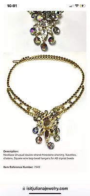 Vintage Juliana Necklace Gold Tone Rhinestone Aurora Borealis  16  Book Piece • $98.70