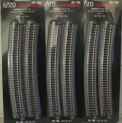 Kato N Scale 20-150 Curved Track R718-15 4 Pieces Per Pack Lot Of 3 • $31.79