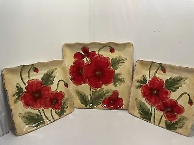 Maxcera 3 Hand Painted Poppies Plates 1 Square Plate 11  2 Square Plates  9  • $32