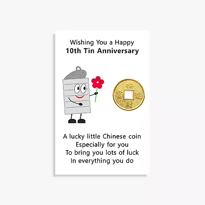 10th Tin Wedding Anniversary Lucky Coin Gift Card Good Luck Charm Keepsake • £3