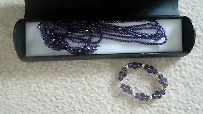 Beautiful Warren JAMES Purple Glass Long Necklace And Bracelet Boxed • £13