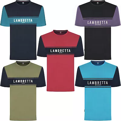 Lambretta Mens Logo Panel Raglan Retro Crew Neck T-Shirt Tee Top • £14.95