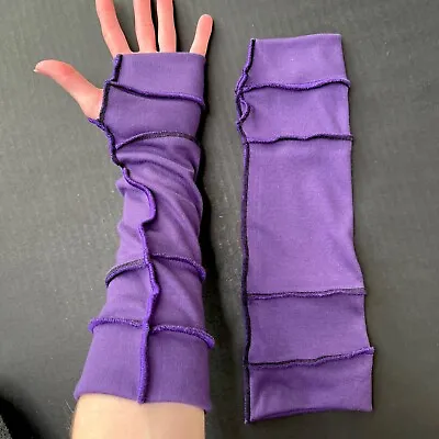 Purple Cyber Goth Fingerless Gloves Black Elbow Length Arm Warmers Thumb Holes • $28